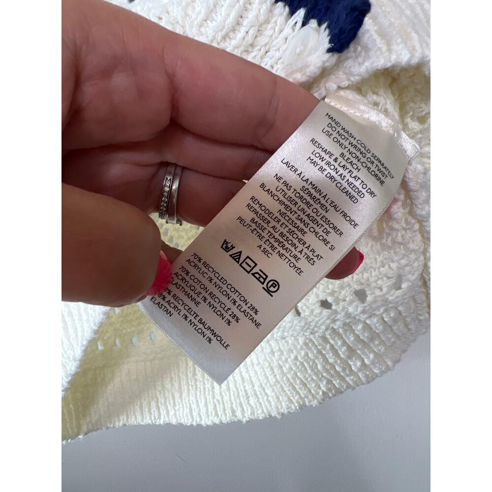 NEW Maeve Short-Sleeve Open-Stitch Polo Cardigan Sweater Top Cream Size: Small - Picture 5 of 8